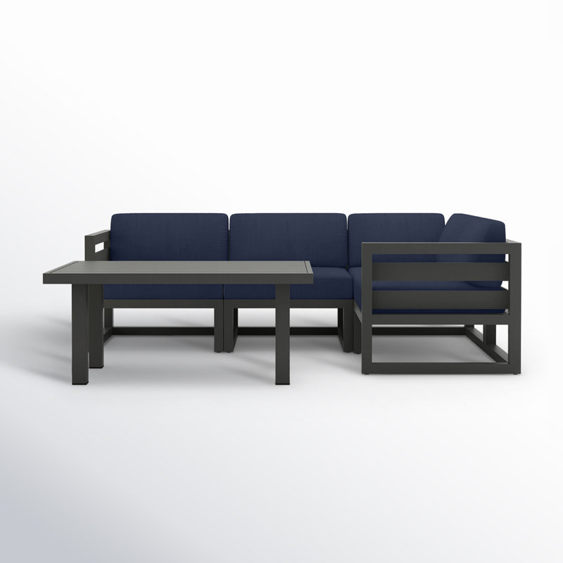 Avion Classic 5 Piece Sectional Set - Black - Cast Lagoon, Slate, Spectrum Indigo Sunbrella®