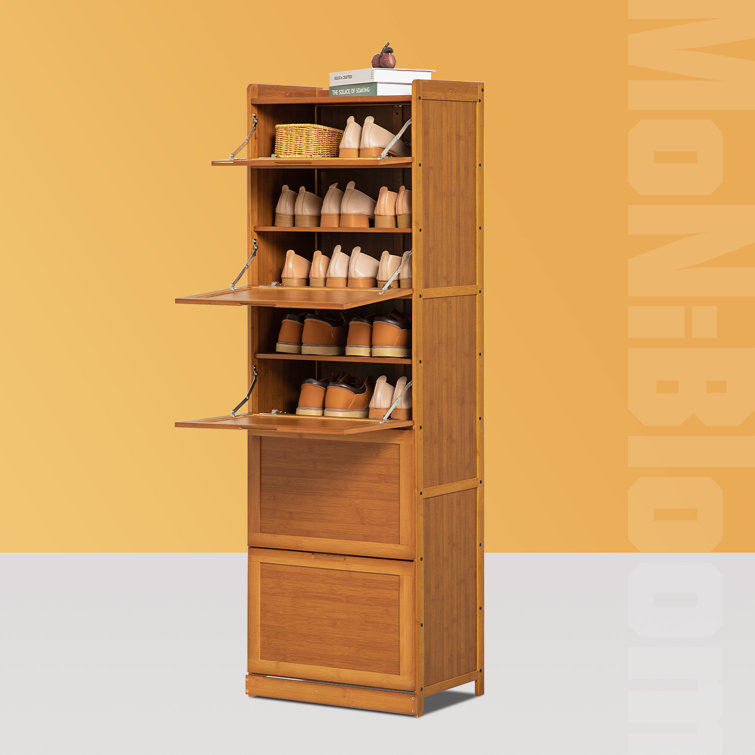 MoNiBloom 9 Tier Shoe Rack Organizer Modern Bamboo Cabinet