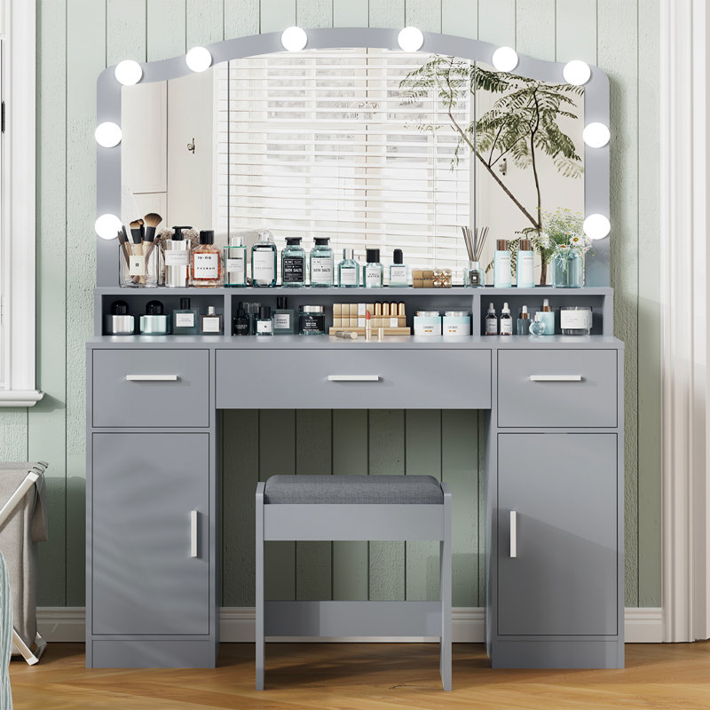 Ensemble coiffeuse et tabouret Areena, gris