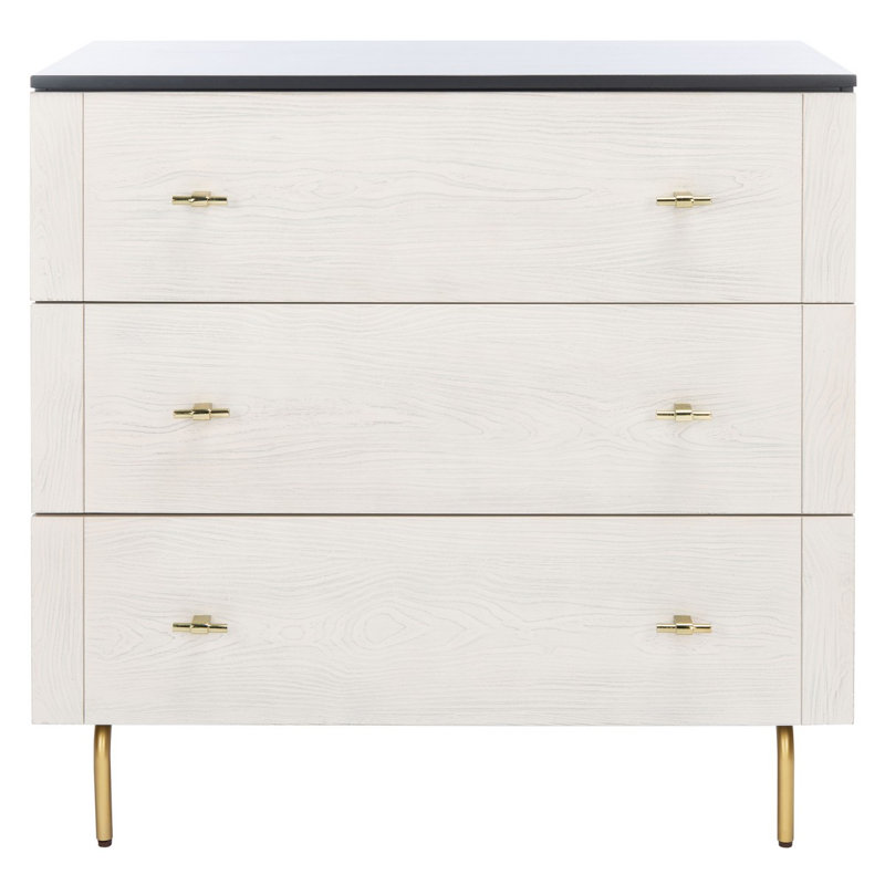 Stylish & Luxury Bronisław 36'' Nightstand – 3 Drawer Bedroom Dresser with Chic Modern Design, Black/White Washed