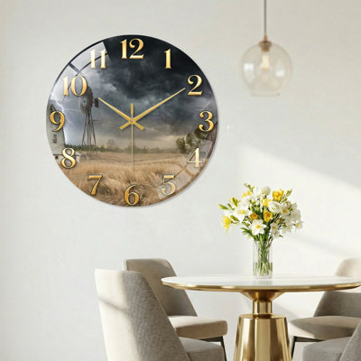 Horloge murale décorative en verre "Stormy Field"