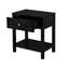 Table d'appoint noire avec plateau en verre et tiroir - plateau de table, pieds en bois franc, tiroir intérieur l 19 po x P 12,75 po x H 3,5 po, espace 13 po, plancher 4 po, table de chevet de 1 po d'épaisseur
