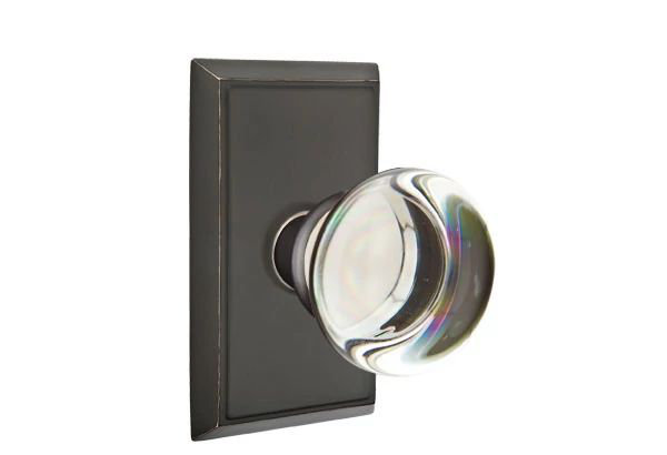 Ensemble de mortaise intérieure Emtek Passage avec rosette rectangulaire et bouton en verre Providence (LH)