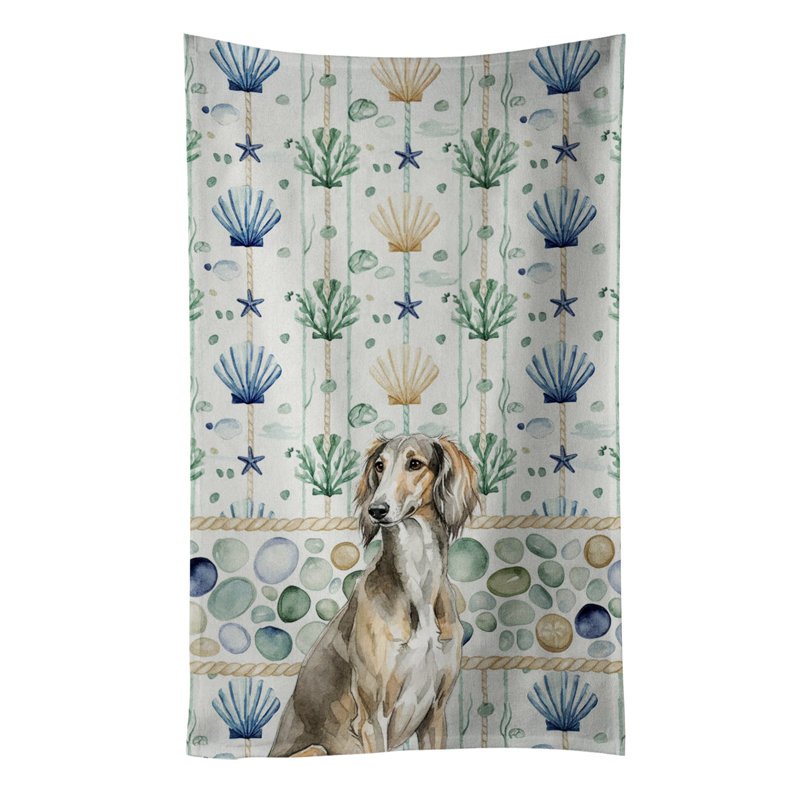 Grizzle Saluki Coastal Sea Glass Kitchen Towel, Grizzle Saluki