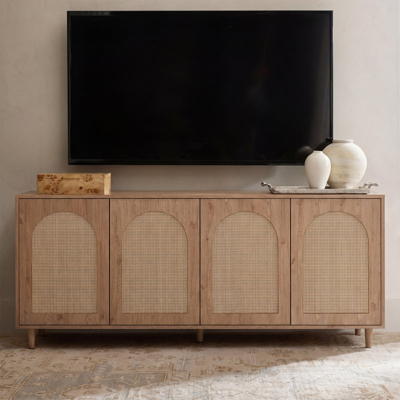 Buffet en rotin de 63 po avec tablettes réglables Emily Farmhouse, Chêne