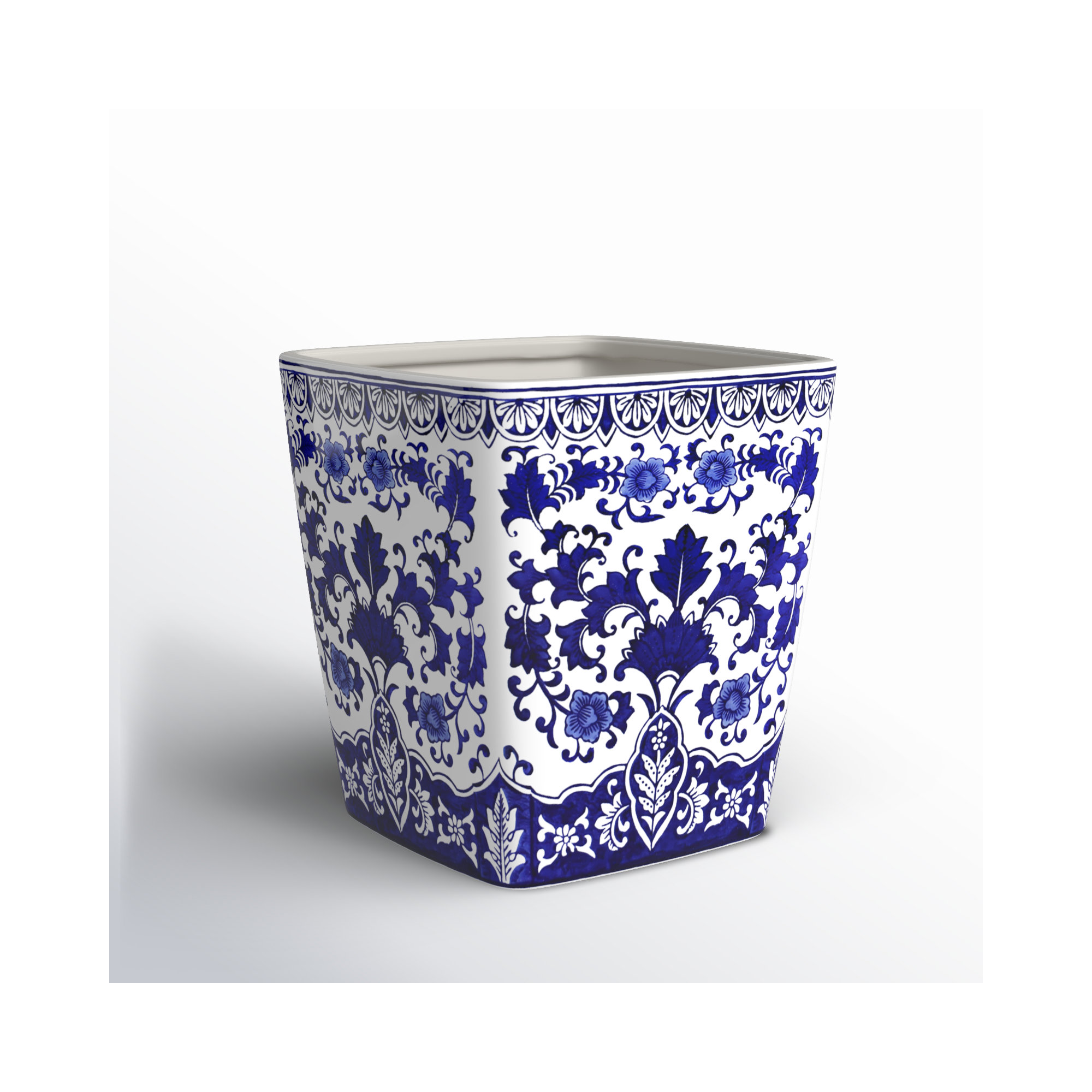Blue Garden and Camelia Garden Planter, 14" H x 14" W x 14" D