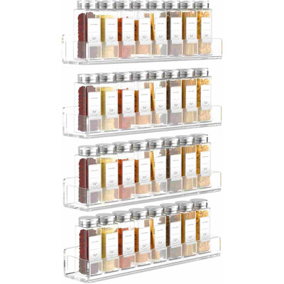 Acrylic Wall Mount Spice Rack - 15 Inch, 4 Pack Hanging Spice Rack Shelf for Cabinets, Cupboard or Pantry Door