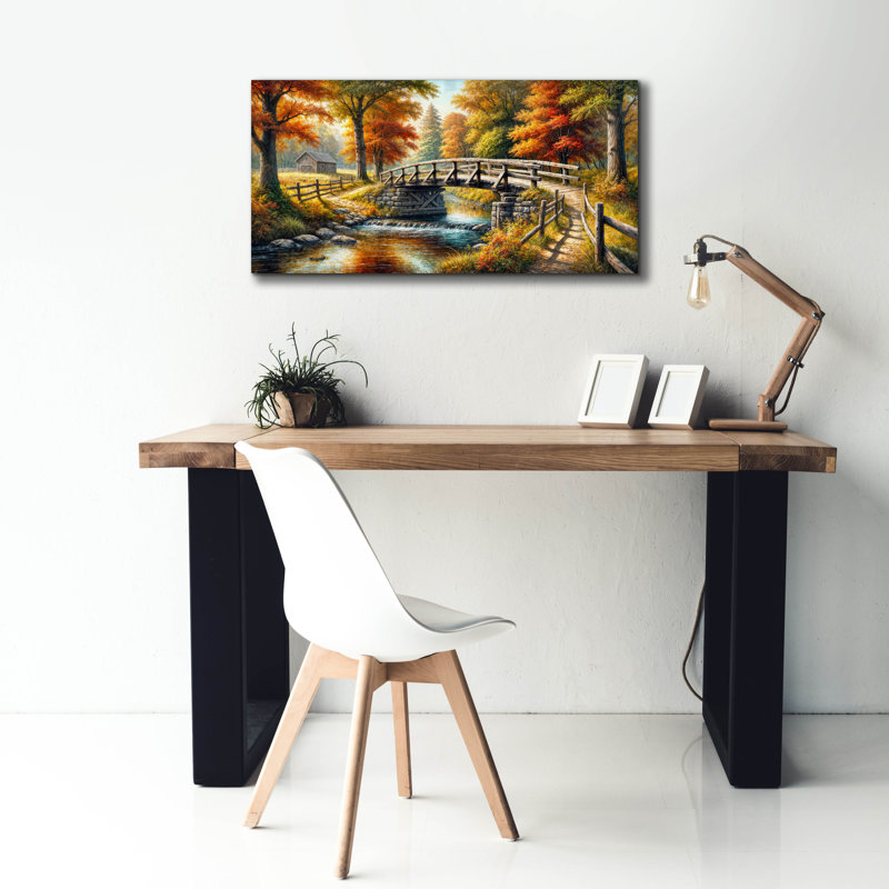 «Countryside Bridge» par Rey Klimt, art mural sur toile, H 20 po x l 40 po