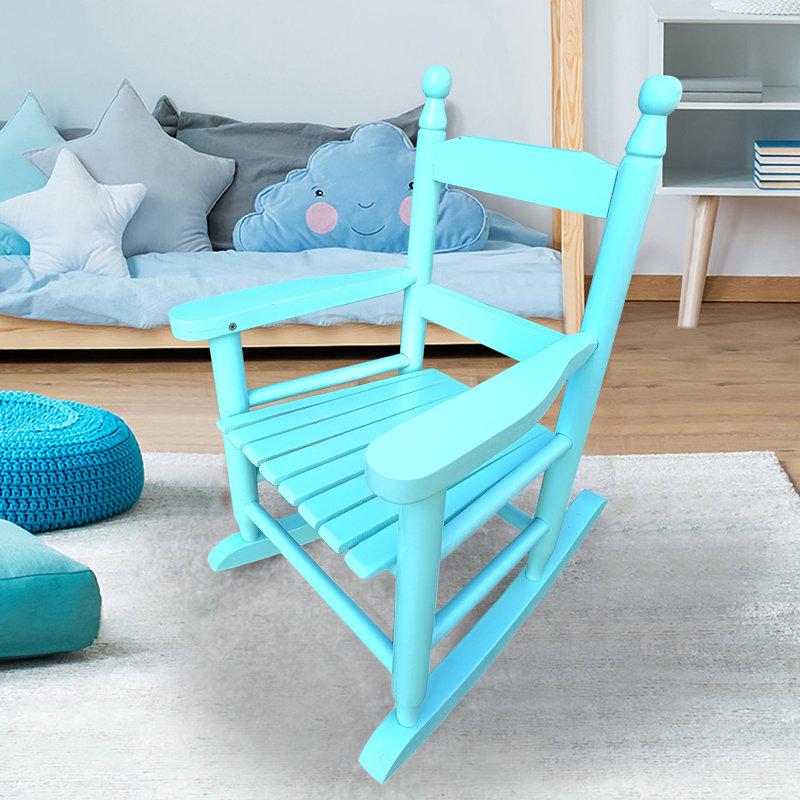 Fauteuil à bascule, fini bleu - Bois massif robuste pour une utilisation intérieure et extérieure. Siège et dossier confortables et polyvalents. Construction en bois franc pour un confort optimal. Support pour les doigts et les mains.