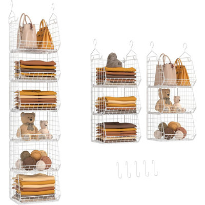 7-Tier Foldable Hanging Closet Organizer – Wire Shelves With Hooks & 5 S-Hooks – Hanging Storage Baskets For Clothes, Sweaters, Shoes, And Handbags, Small Closet Organizer