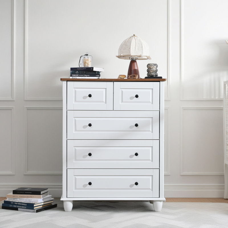 Commode de rangement blanche à 5 tiroirs