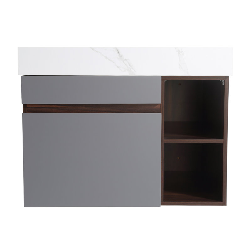 Varrian 30'' Single Bathroom Vanity with Engineered Stone Top, Rock Gray 