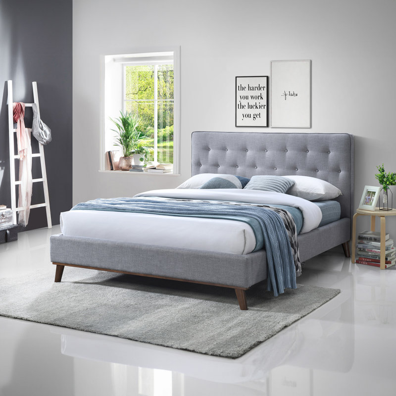 Lit plateforme tapissier Bobina, Grand, Gris