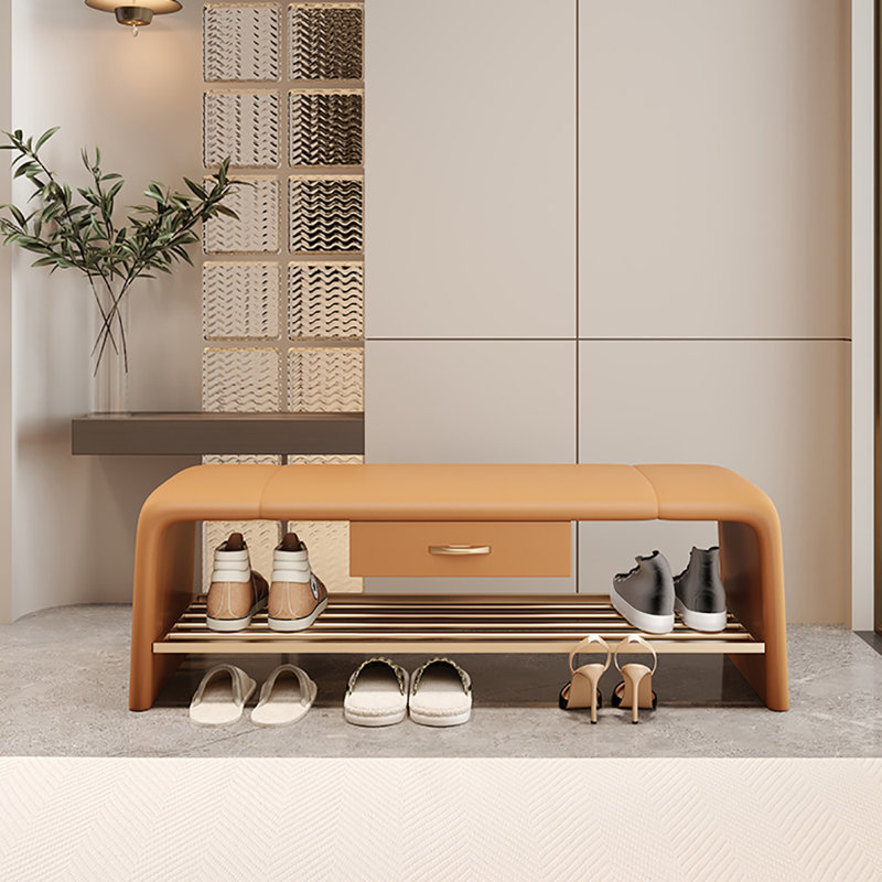 31.5in Leather Shoe Bench, Orange