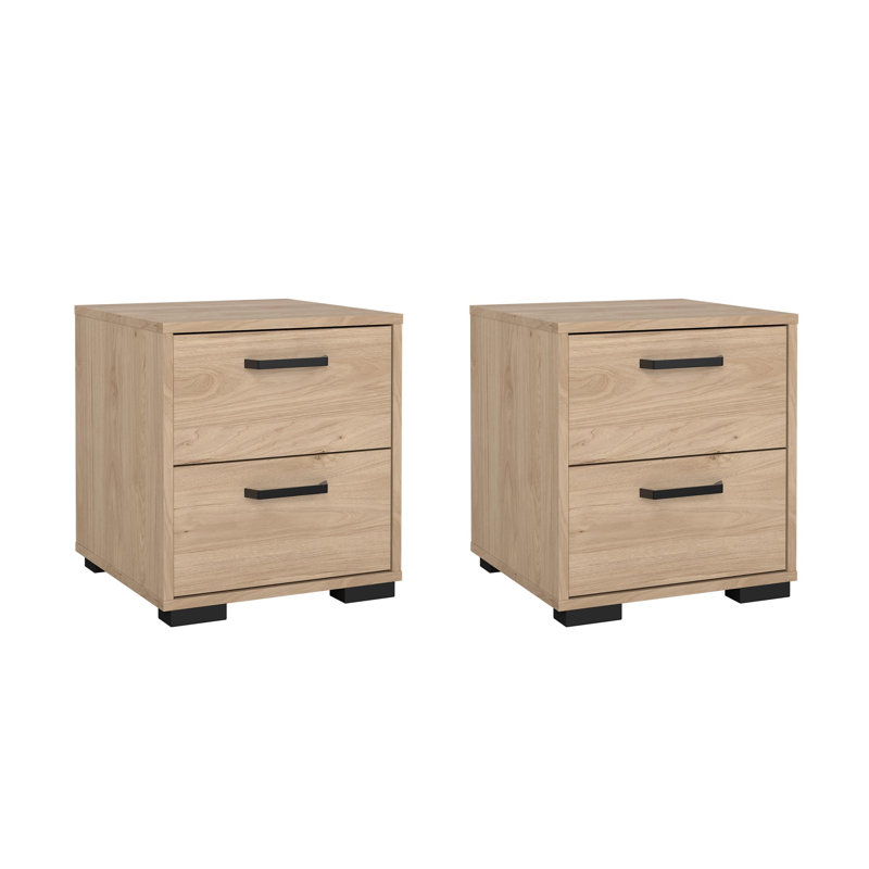 Table de chevet 2 tiroirs Sofia - ensemble de 2, Jackson Hickory