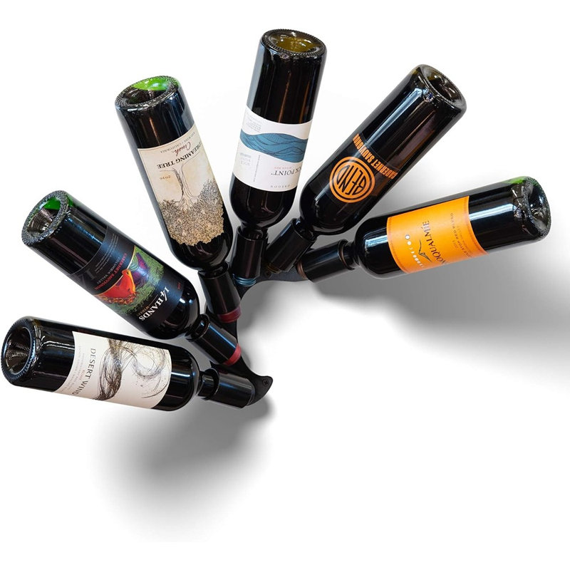 Porte-bouteilles mural artistique pour 6 bouteilles, présentoir à vin robuste en acier fabriqué à la main pour bar, cuisine et salle à manger.