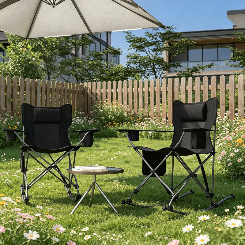 Ensemble de 2 chaises berçantes de camping, chaises portatives et chaises berçantes pliantes, Noir