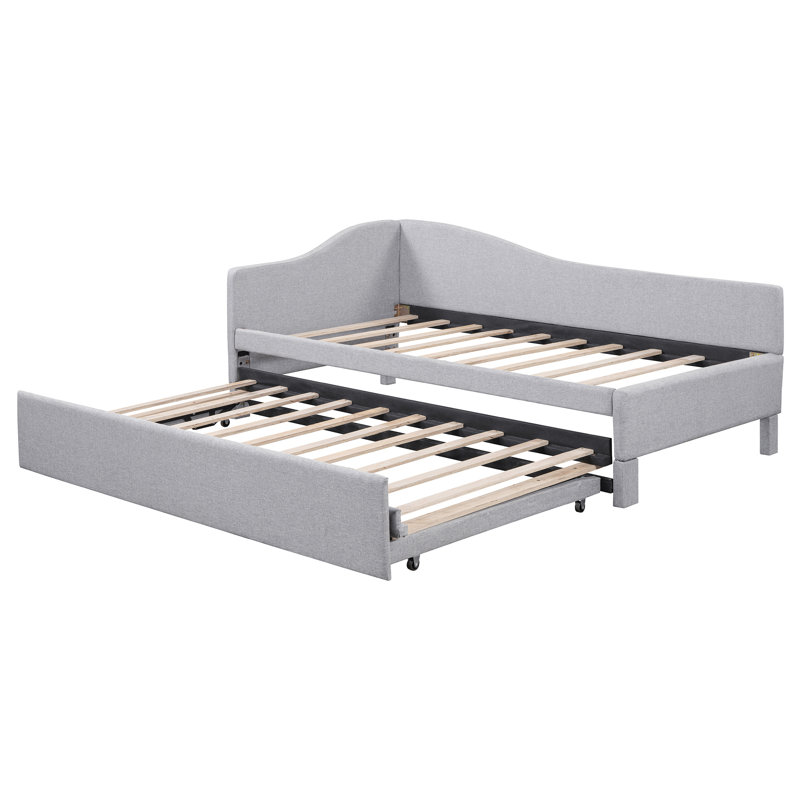 Twin Size Upholstered L-Shaped Upholstered Daybed With Pop Up Trundle, Gray