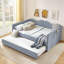 Lit de jour double, lit de jour rembourré en vichy équipé d'un cadre gigogne escamotable et d'une poche de rangement latérale, canapé-lit multifonctionnel en bois massif pour chambre d'enfant et chambre d'amis - bleu-130796965-130796969