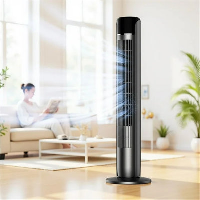 36 Inch Tower Fan, 25 Ft/S Bladeless Fan Cold Air, 28Db Quiet For Sleep, 12H Timer, 5 Speeds, 4 Modes, LED Display，Oscillating Floor Fan For Bedroom & Living Room
