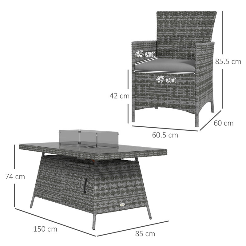 Wicker and Steel Patio Dining Set Table,