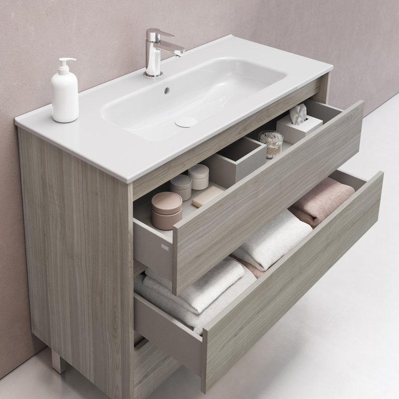 Mallie 32'' Single Bathroom Vanity with Ceramic Top, Sandy Gray