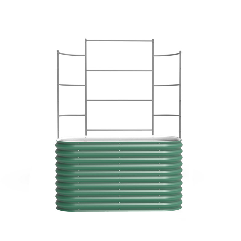 32" Tall 4 In 1 Modular Metal Outdoor Raised Garden Bed With Trellis, 78" H x 60" W x 24" D, Olive Green