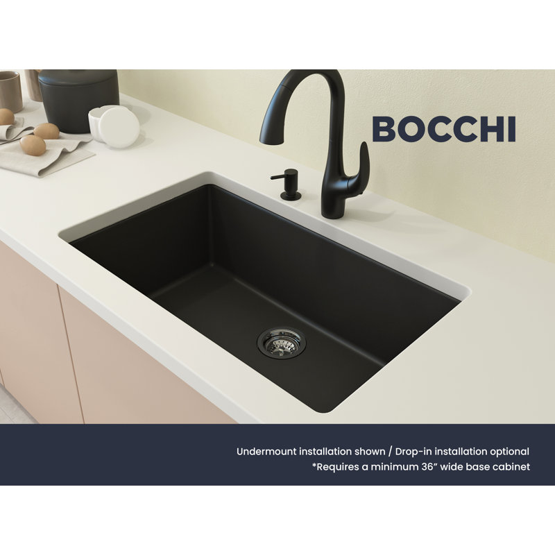 Campino 33'' L Single Basin Kitchen Sink, Matte Black