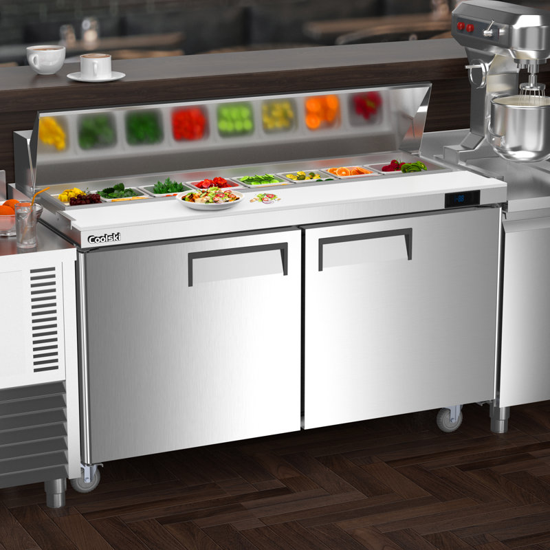 Coolski 60’’ W Commercial Salad Bar Refrigerator with 2 Doors, Refrigerated Salad Food Prep Table for Restaurants Cafeterias Sub Shops, Large Capacity Stainless Steel ETL NSF Approved