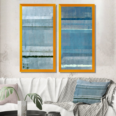 Gray and Blue Colorfields - Ensemble de 2 peintures sur toiles