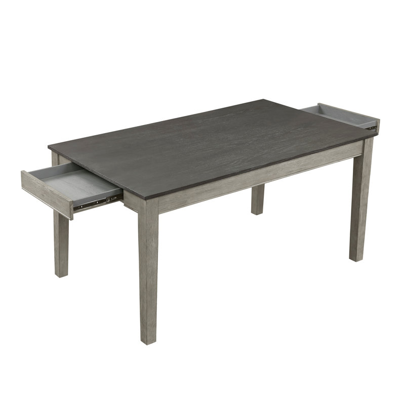 Table de salle à manger en métal brossé 1pc avec 2 tiroirs cachés, Gris clair