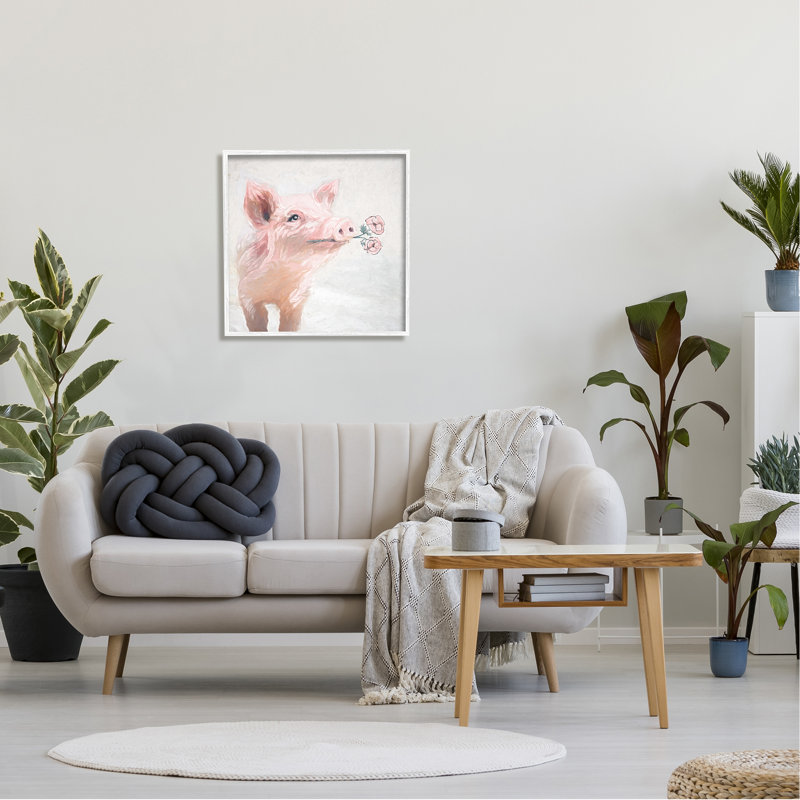 Jolie fleur de cochon rose, fleurs par échelle blanche, L 24 po x H 24 po, Giclée encadrée noir minuit
