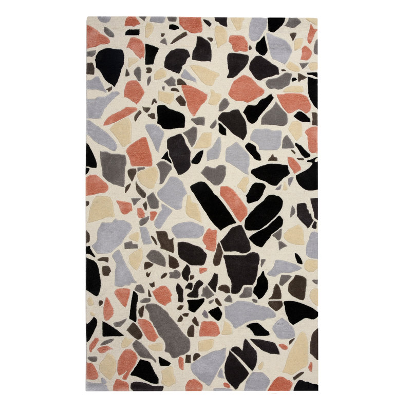 Tapis noir / orange / gris / ivoire touffeté à la main Walking on Terrazzo, Rectangle 9 pi x 12 pi