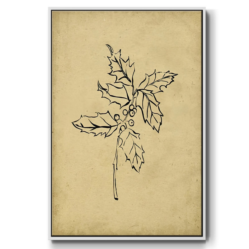 Branche de houx I, H 25 po x l 17 po x P 1,5 po, Cadre flottant blanc