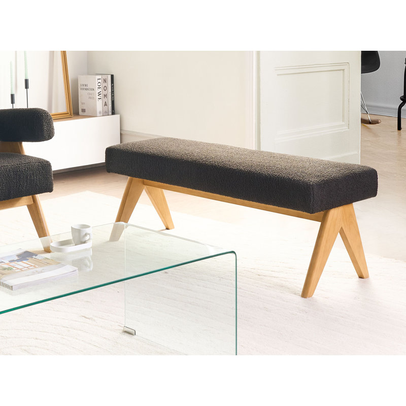 Bench Drumheller Boucle, Black, Light Yellow Wood