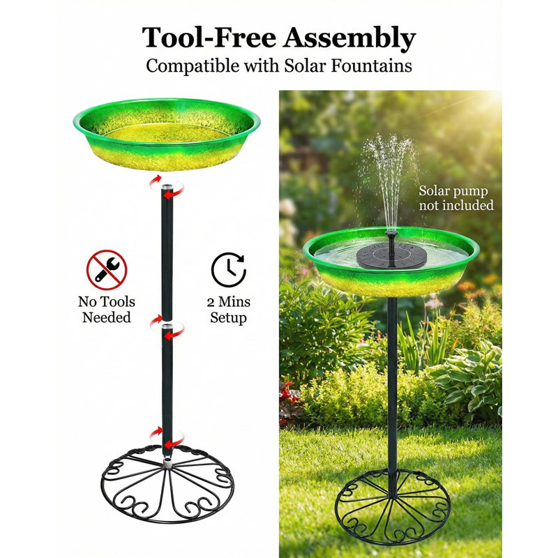 Baignoire autoportante pour oiseaux, bacs à oiseaux en métal avec mangeoire d'oiseaux Spa Stake, (vert), Green