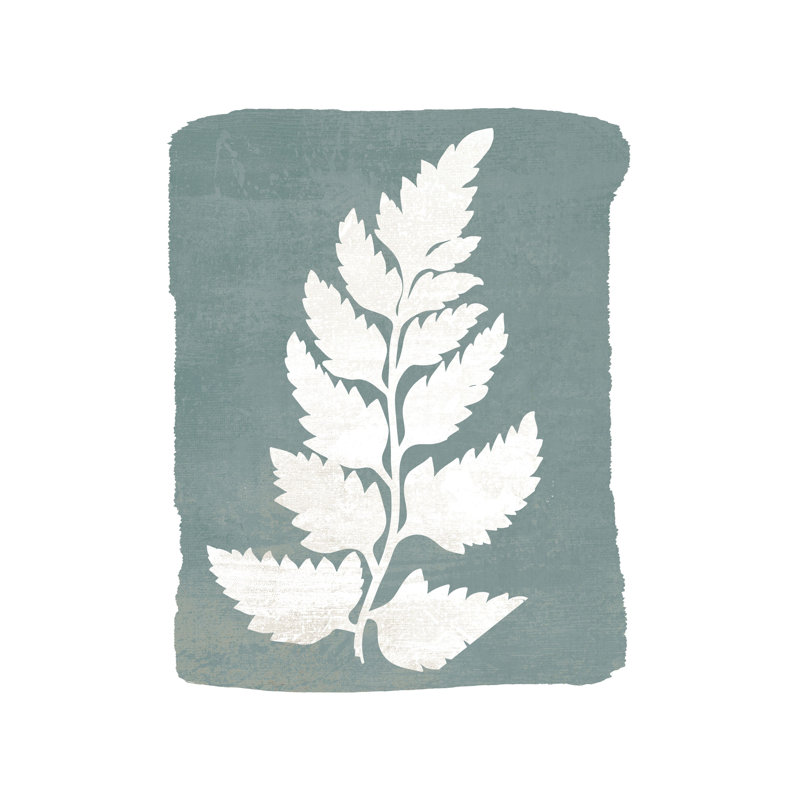 Teal Textured Fern Leaf - Painting Print, 46cm H x 30cm W, Black Floater Framed