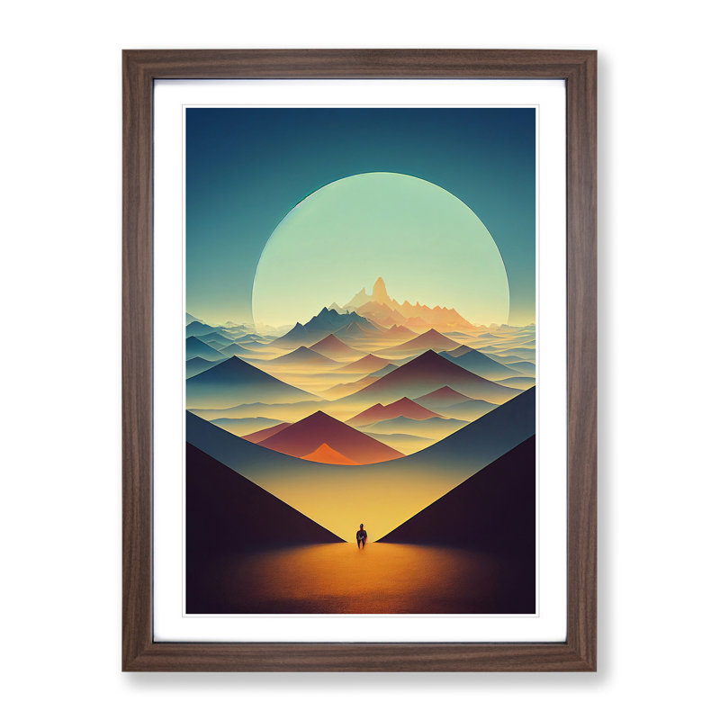 Abstract Art Mountain Sunset No.3 - Framed Print, 34cm H x 25cm W, Walnut