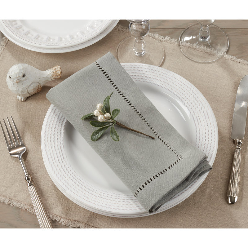 Kelton Hemstitched Border 12 Piece Napkin Set, Gray, 22" W x 22" D