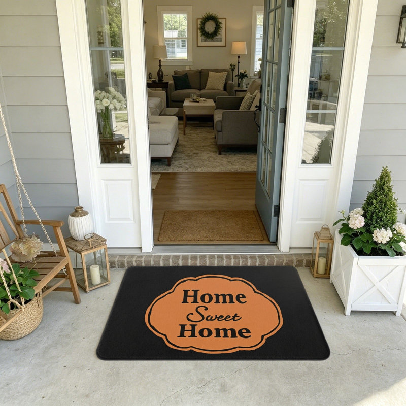 Tapis de jardin noir et orange 20 po x 32 po Home Sweet Home