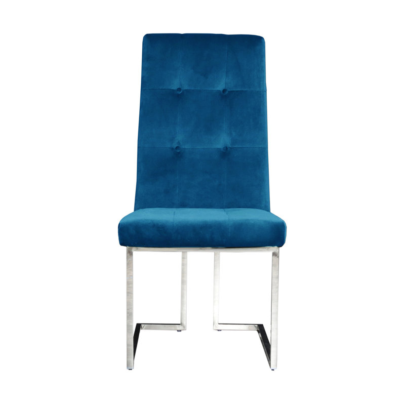 Chaise d'appoint en velours touffeté Jolle, Bleu foncé, argent