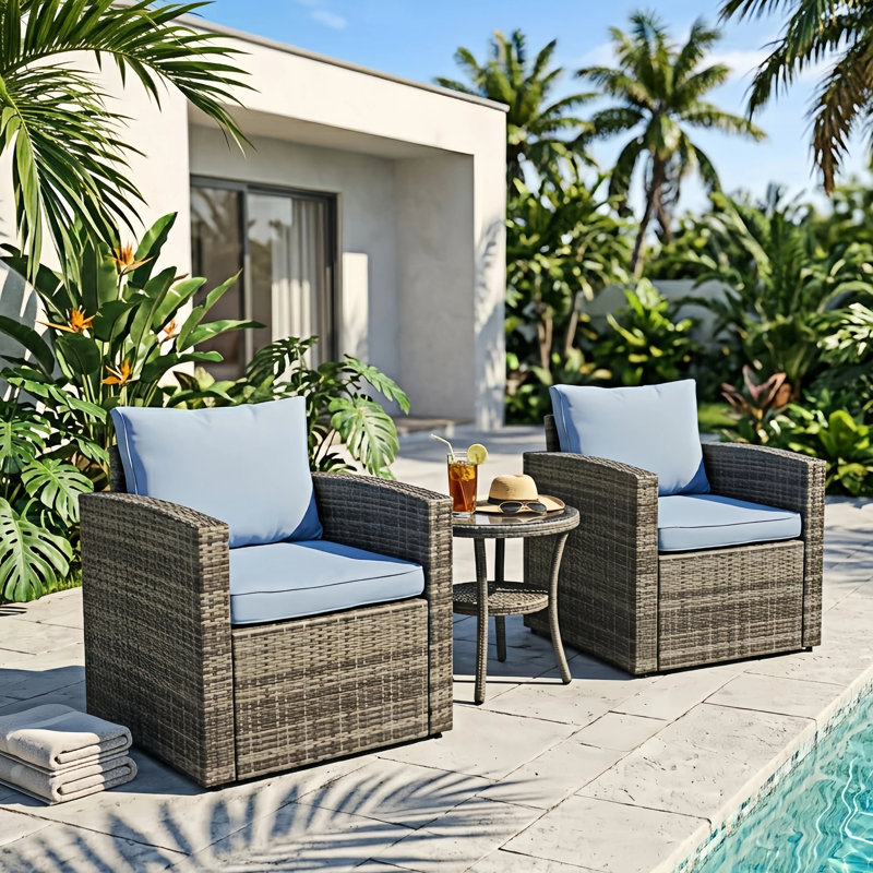Arroya Wicker Outdoor Club Chair Patio 2 Person Seating Group, Light Blue, Gray