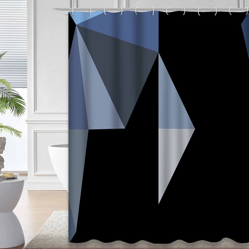 Rideau de douche hexagonal bleu clair avec 12 crochets, L 72 po x l 84 po