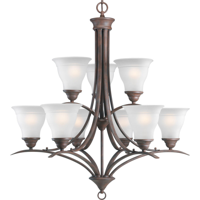 Lustre 9 lumières à abat-jour Wanette, Bronze antique
