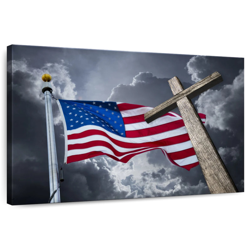 Borges American Flag And Cross, 24" H x 36" W