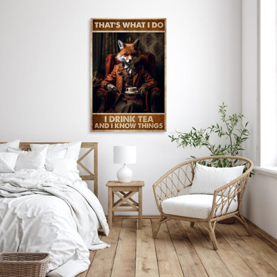Fox I Drink Tea " Fox I Drink Tea - 1 Piece Rectangle Graphic Art Print On Wrapped Canvas "