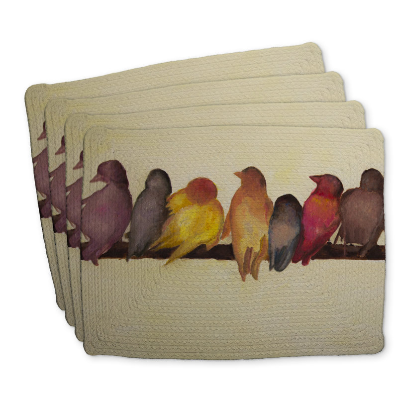 Ensemble de 4 napperons en polyester tressé Bird Family | Décoration intérieure