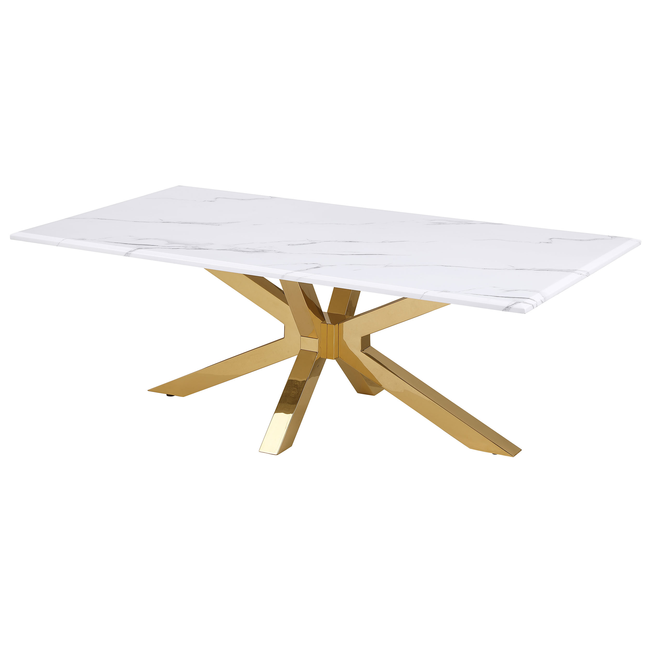 Everly Quinn Faux Marble Top Stainless Steel Coffee Table Gold | Wayfair