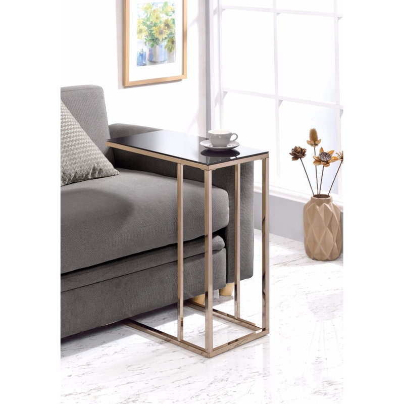 Jara Glass Top End Table, White, Chrome