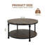 Table basse ronde 30,5 po à 2 niveaux, centre de table en bois avec cadre en métal, table basse rustique de style campagnard avec rangement